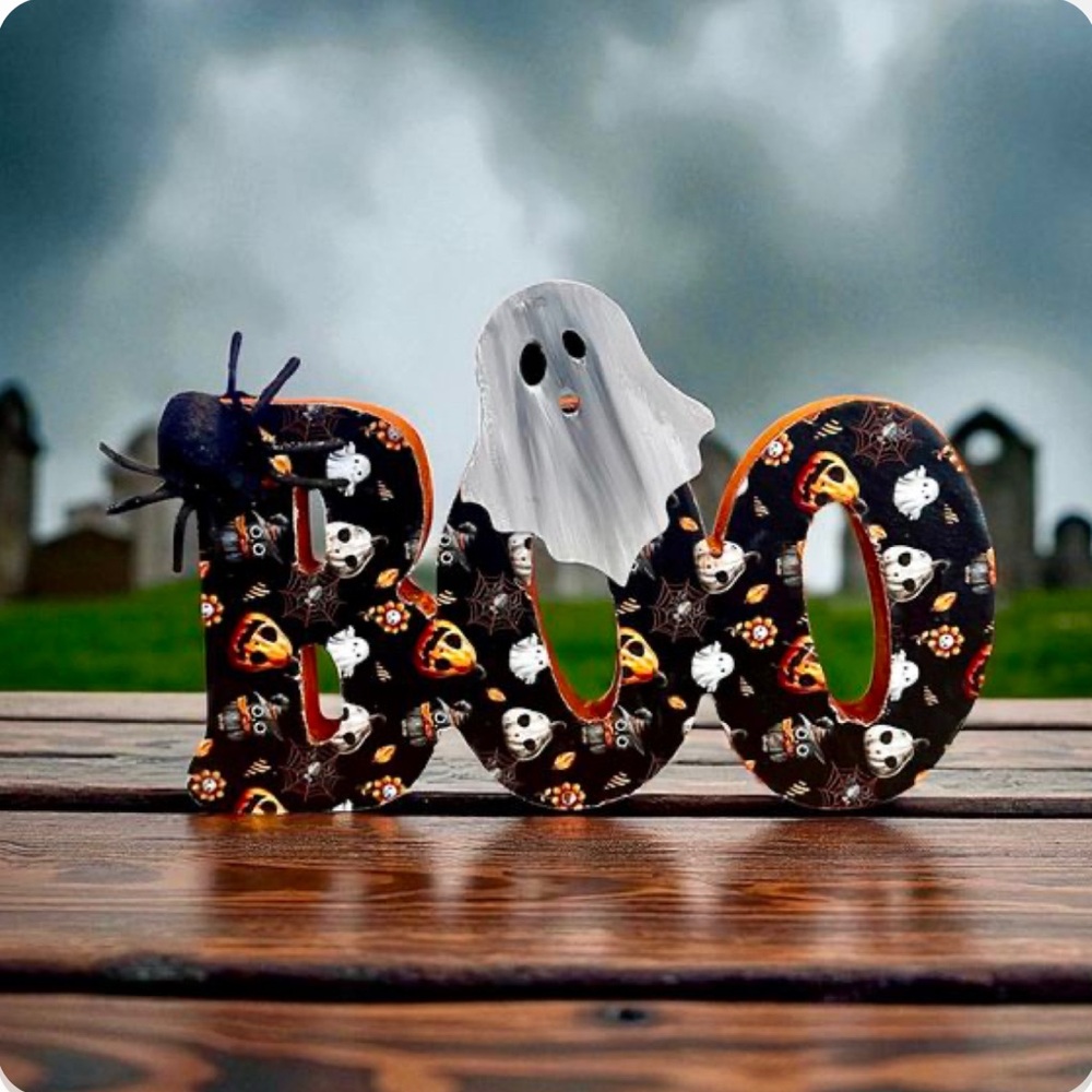 Halloween 'Boo' Table Decor with Ghost and Spider